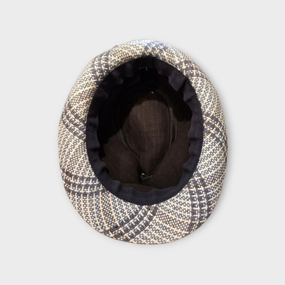 Navy/White Plaid Straw Fedora, 4-6T - Picture 4 of 5
